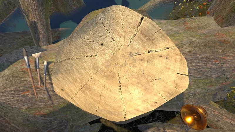 Water painting on stone, mid-evaporation